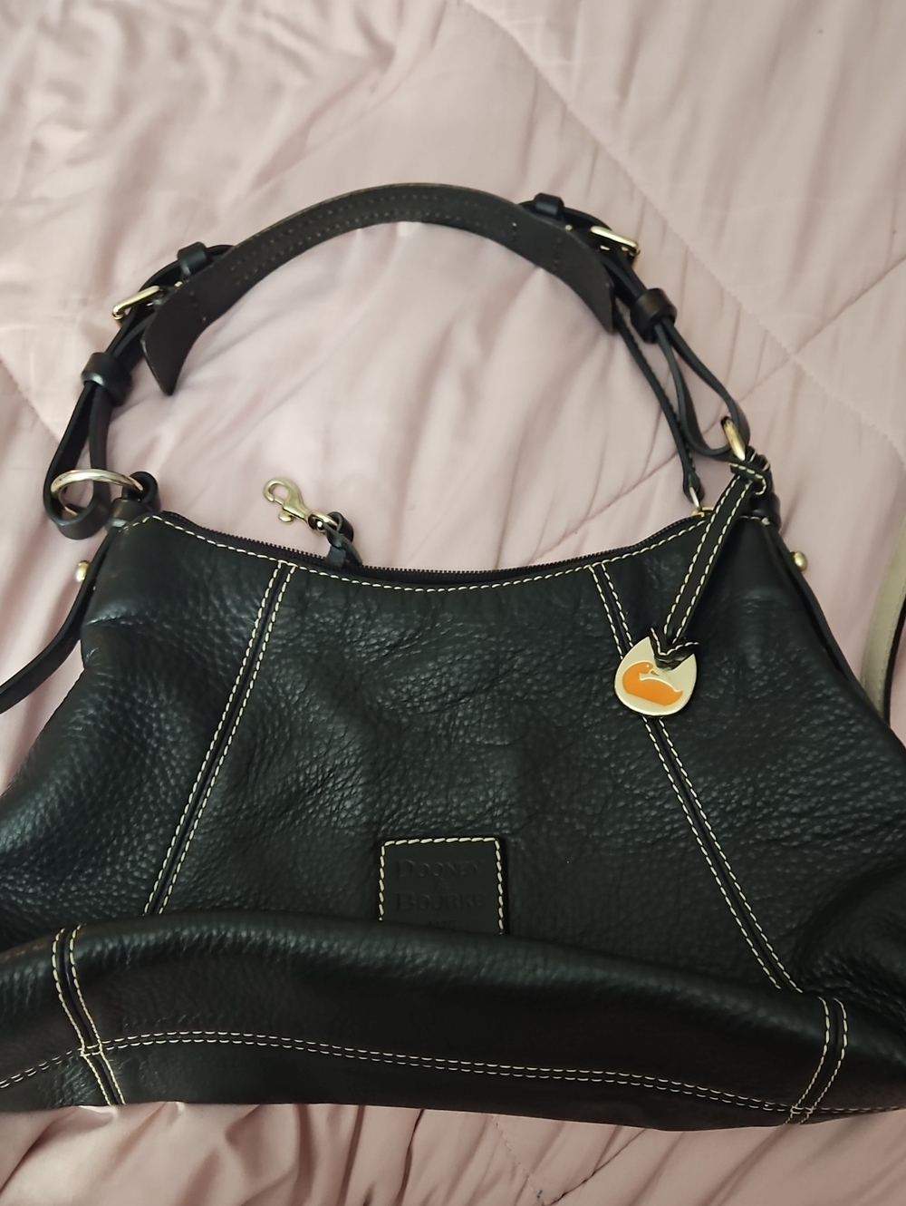 Black pebble leather Dooney & Bourke East-West Slouch Shoulder Bag